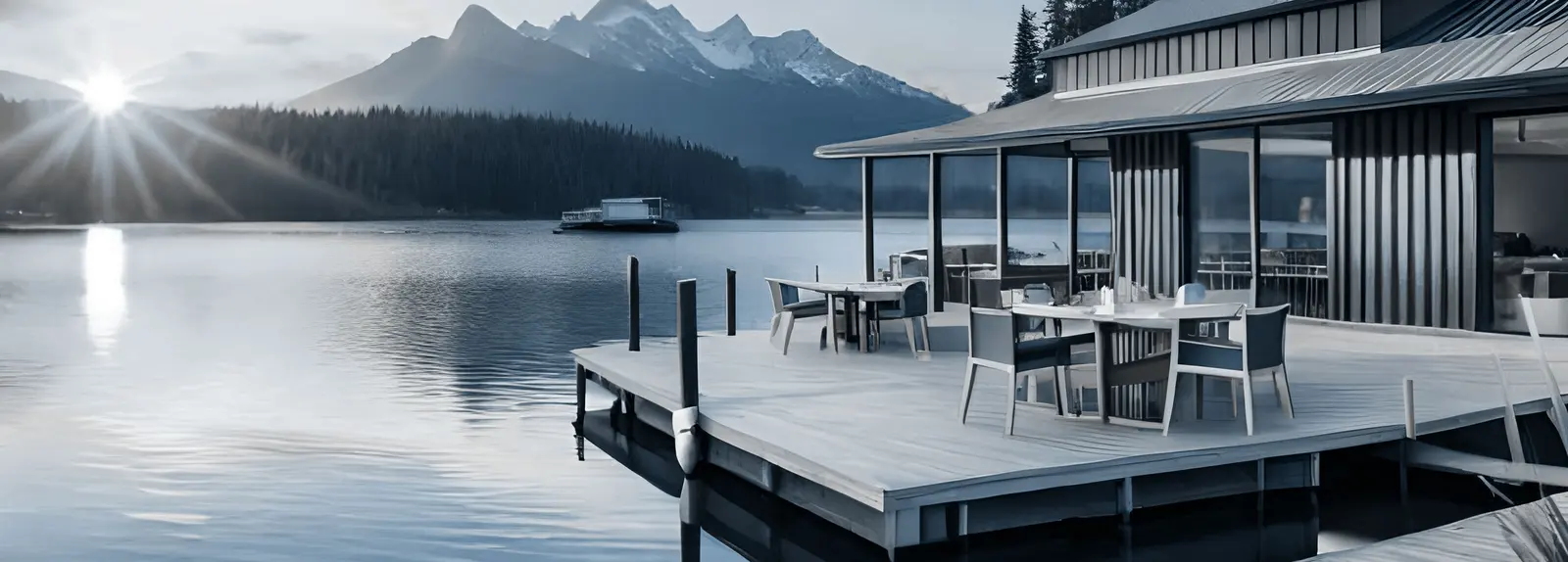Lakeside deck at sunrise